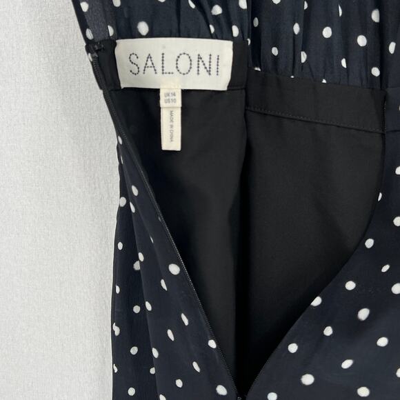 SALONI Juli Off the Shoulder Jumpsuit Womens 10 Black White Silk Polka Dot Wide - Picture 10 of 16